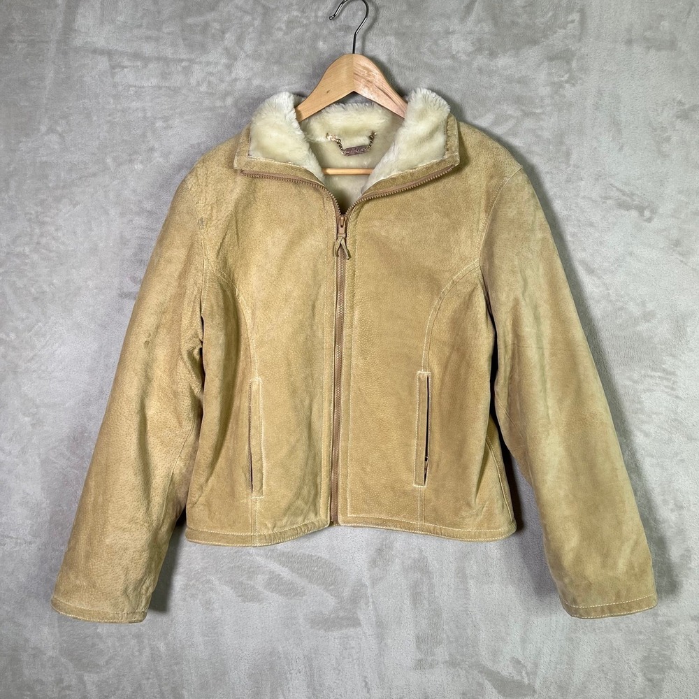 Winlit New York Leather Jacket M Tan Faux Shearling Lined Distressed Y2K